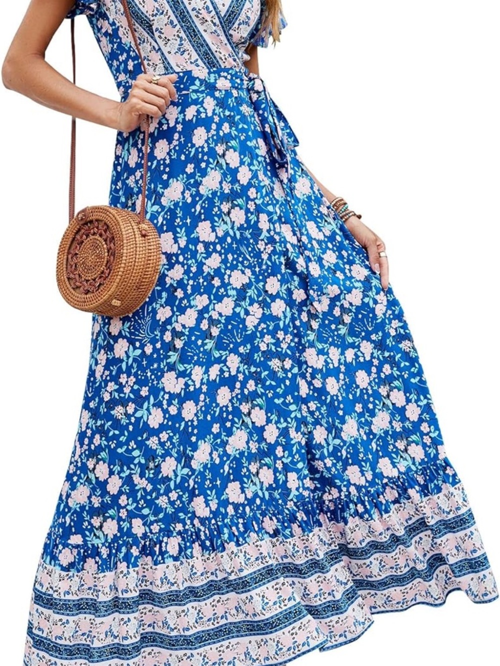 Like New! Floral Wrap V-Neck Blue Maxi Dress - Picture 2 of 7